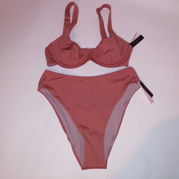 Victoria Secret Swim Bikini Top & Bottom Ribbed High Waist Solid Underwire New - Picture 2 of 15